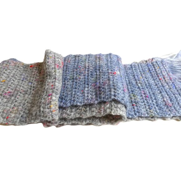 Gray & Blue Alpaca Wool Scarf Warm Soft 90"x6.5" Handmade Crochet Hand Knit NWT - Picture 4 of 12